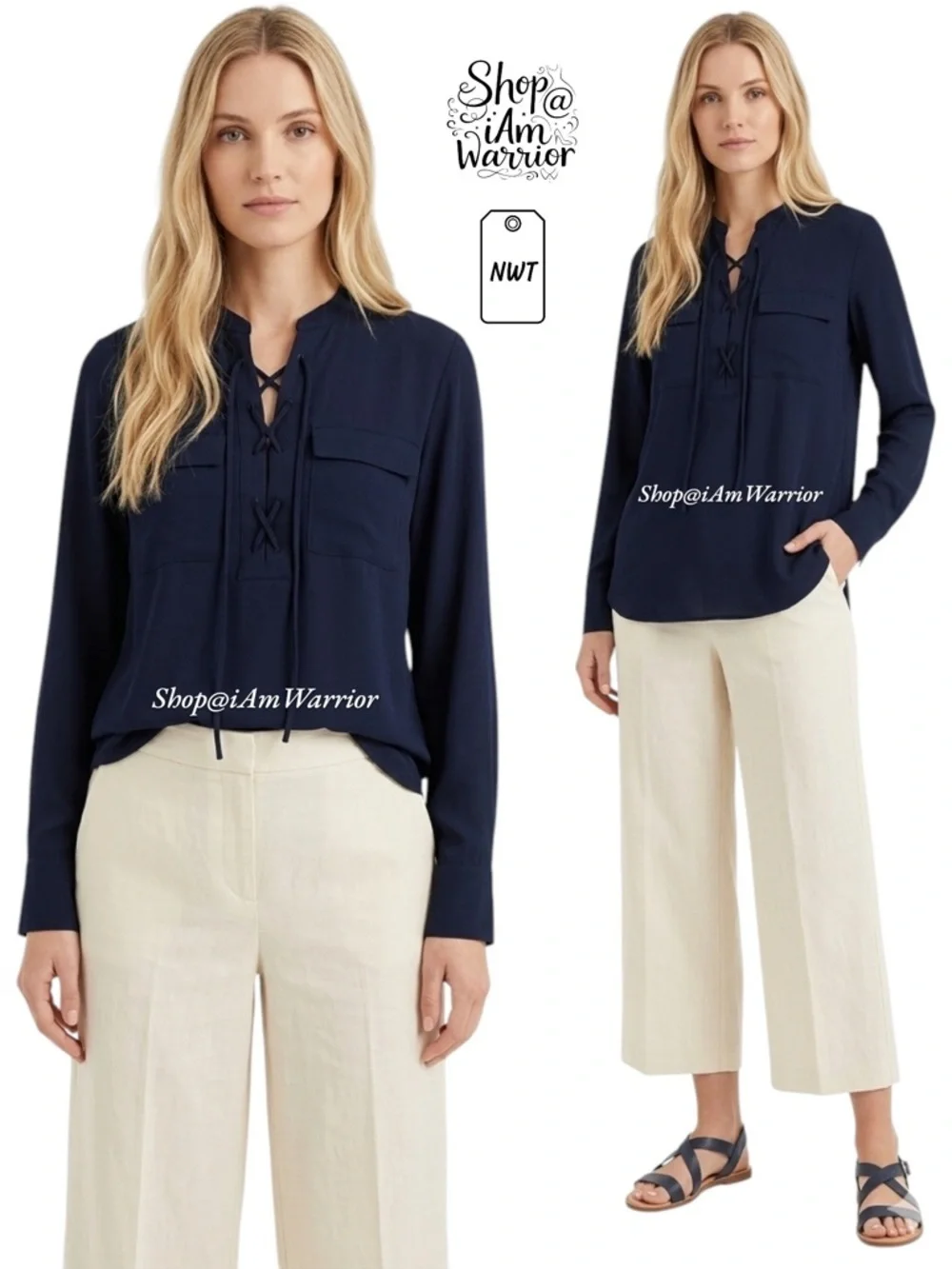 Ann Taylor NWT navy lace up tunic top *shop@iamwarrior